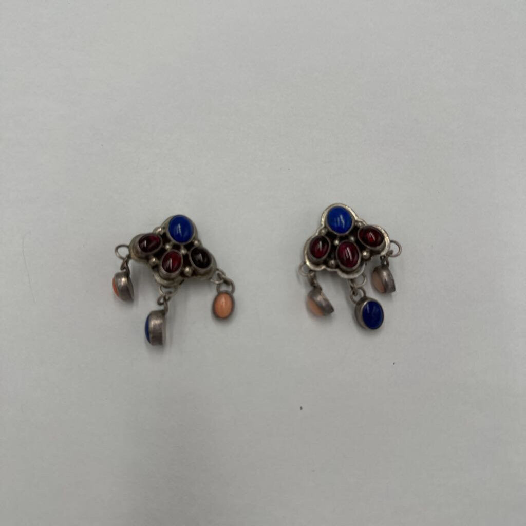 G & G Nakai Sterling 925 Multi-Gemstone Multi-Stone Cluster Ear Clips