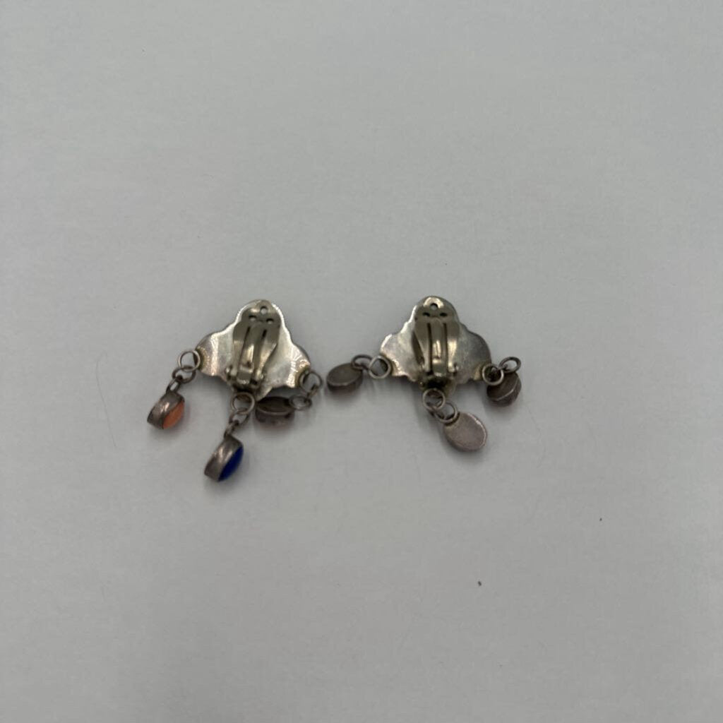 G & G Nakai Sterling 925 Multi-Gemstone Multi-Stone Cluster Ear Clips