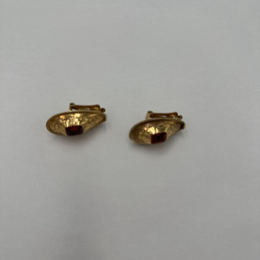 Vintage Etruscan Revival Gold Tone Dome Clip On Earrings Scrollwork