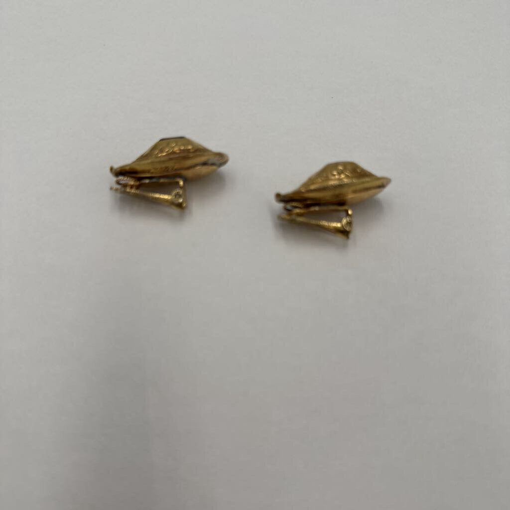 Vintage Etruscan Revival Gold Tone Dome Clip On Earrings Scrollwork