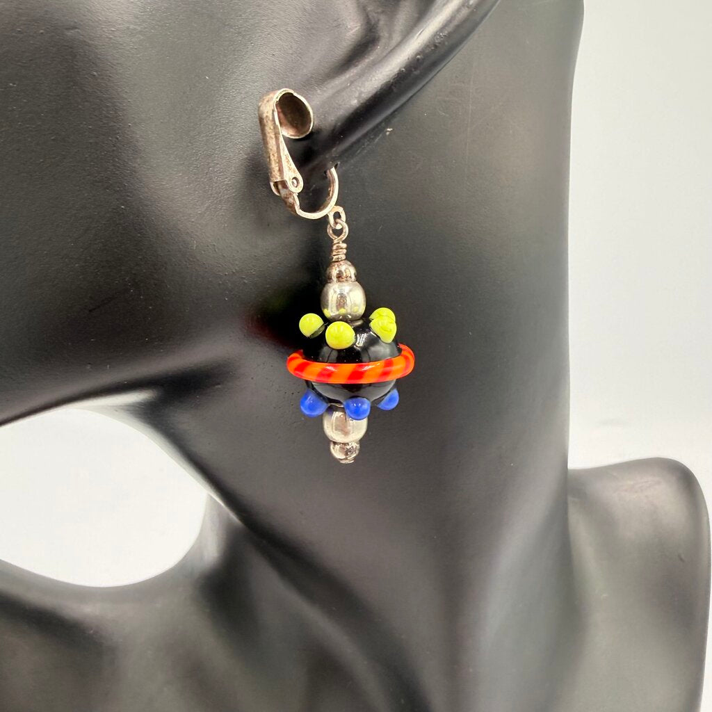 Murano Lampwork Glass UFO Space Age Clip On Earrings