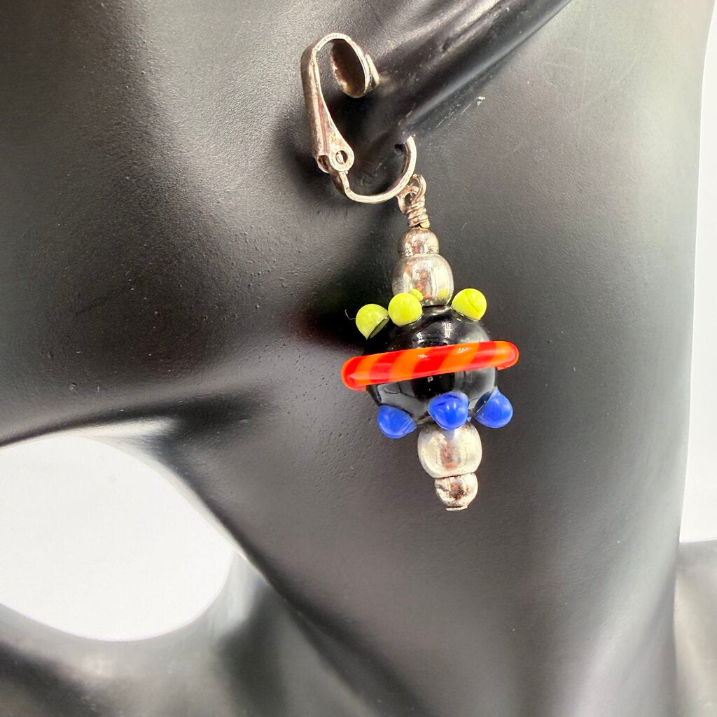 Murano Lampwork Glass UFO Space Age Clip On Earrings