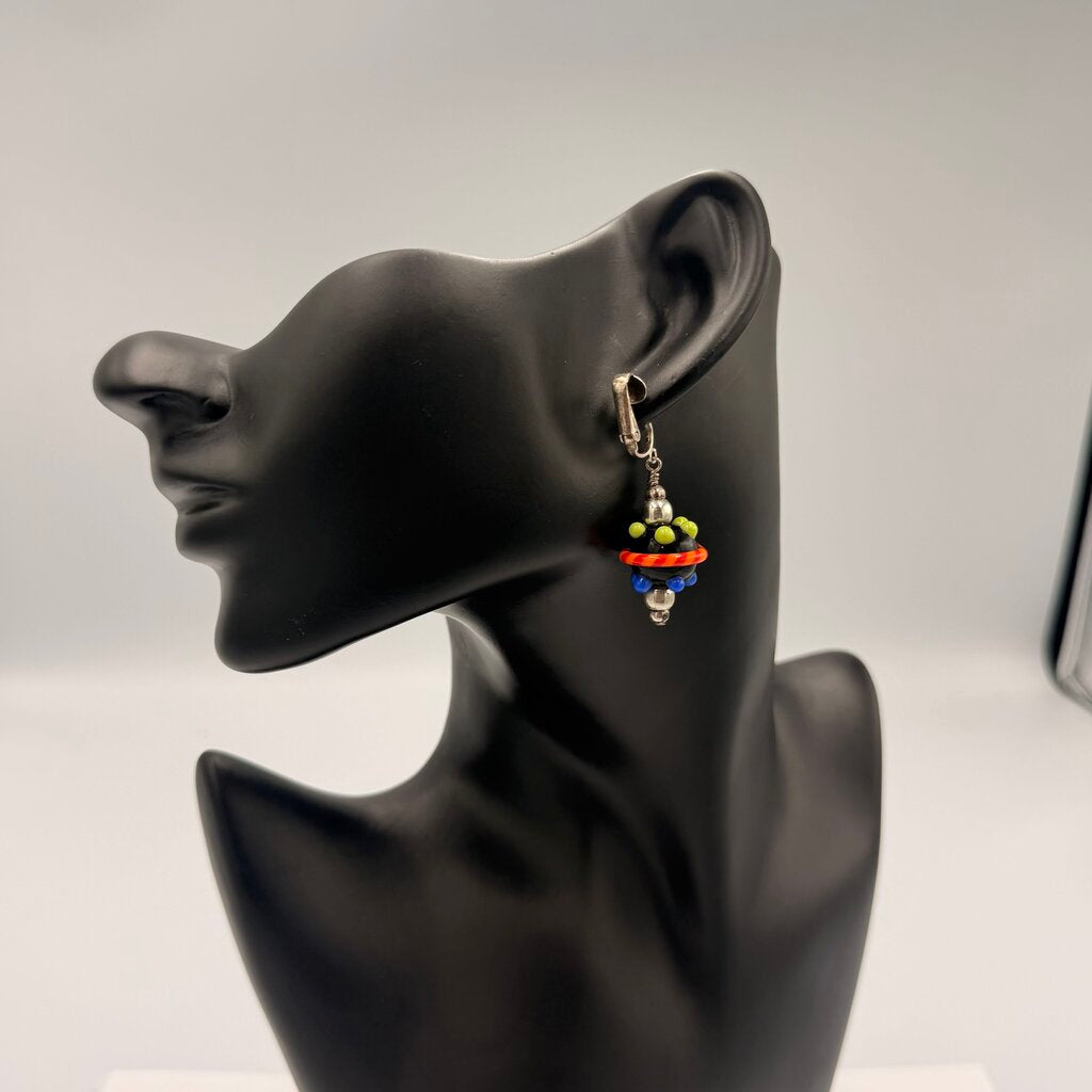Murano Lampwork Glass UFO Space Age Clip On Earrings