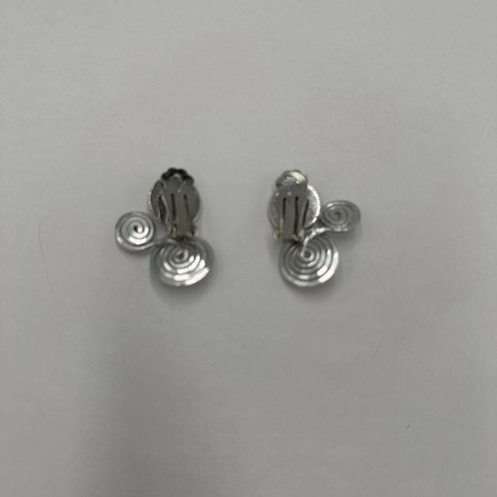 Vintage Brutalist Silver Tone Coiled Concentric Spiral Clip On Statement Earrings