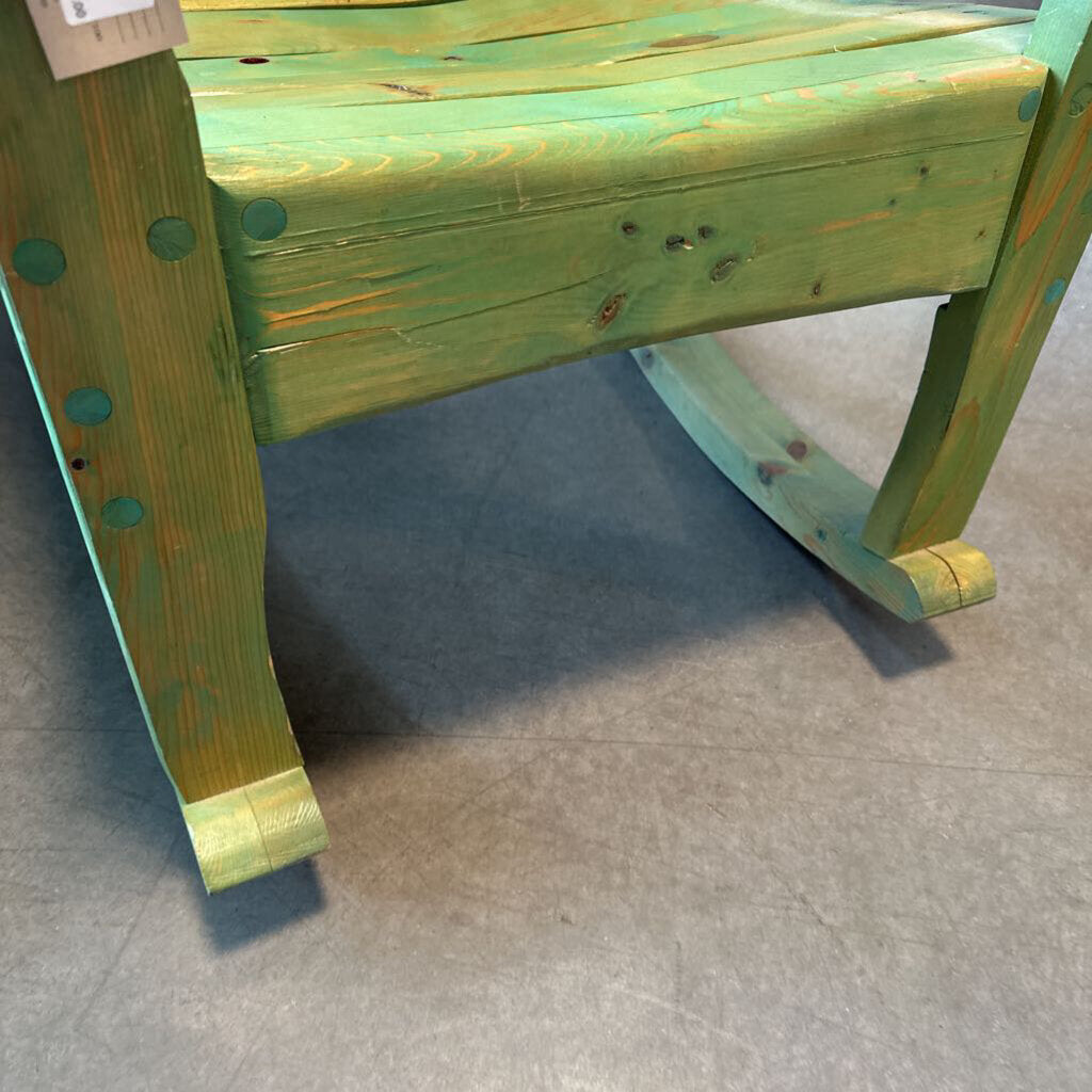 Rustic Green Wash Rocking Chair- 26.5X32X36H