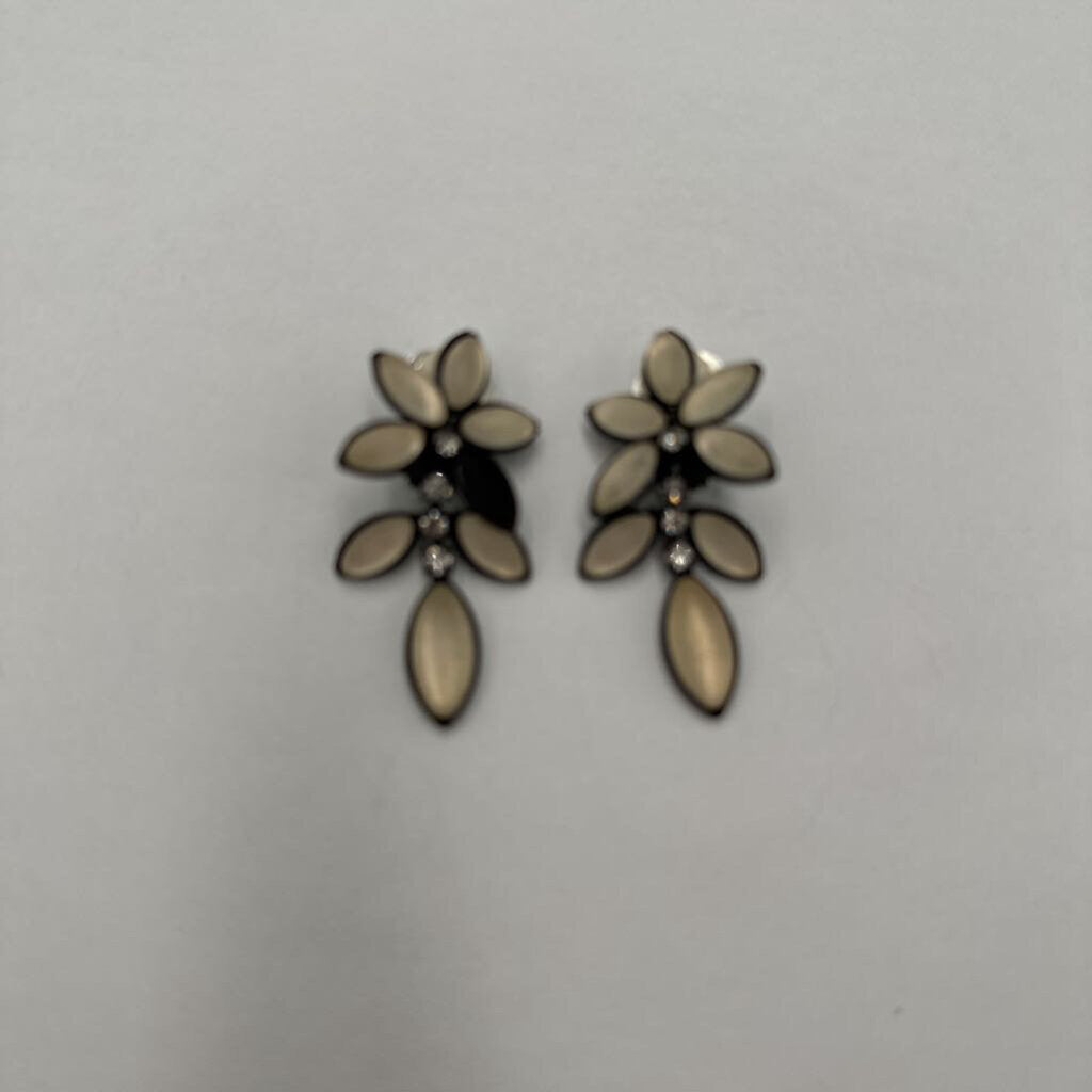 Milk White Navette Cabochon Crystal Waterfall Branch Ear Clips