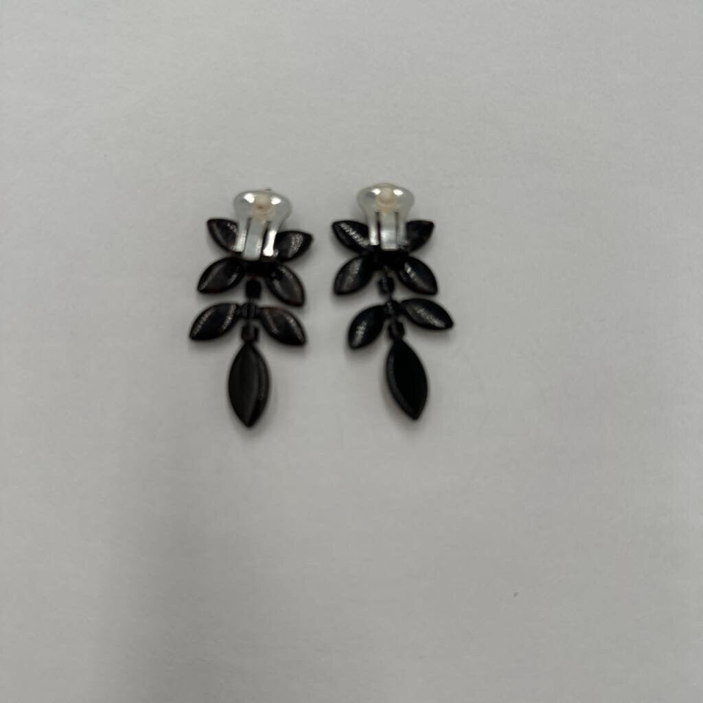 Milk White Navette Cabochon Crystal Waterfall Branch Ear Clips
