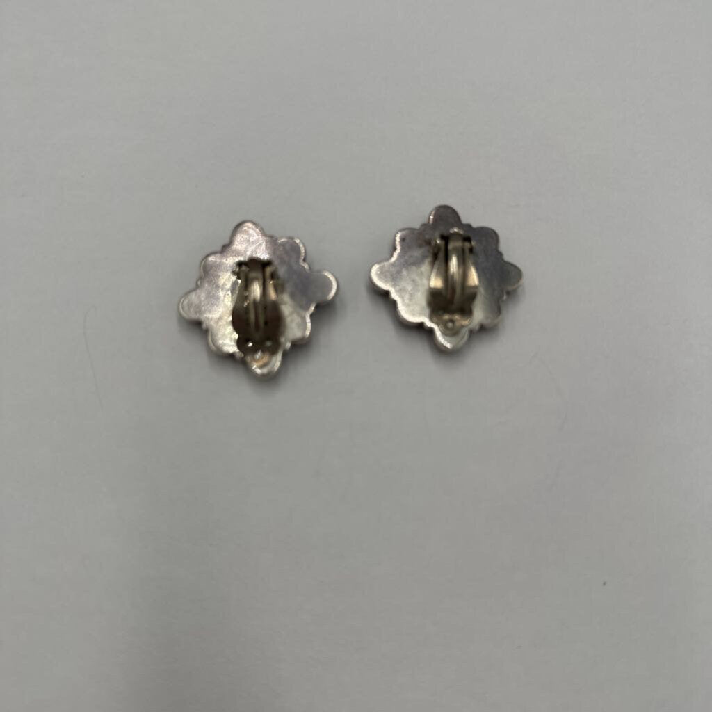 Vintage G & G Nakai Sterling 925 Multi-Gemstone Halo Statement Ear Clips
