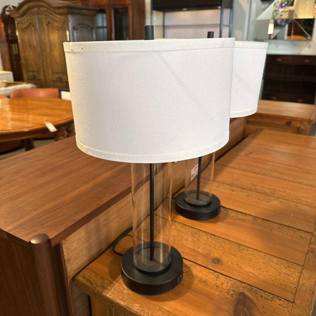 Glass Cylinder Lamps- Pair-12X22H