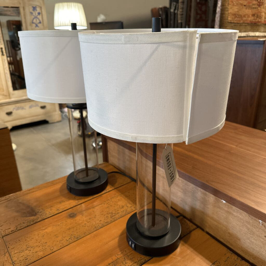 Glass Cylinder Lamps- Pair-12X22H