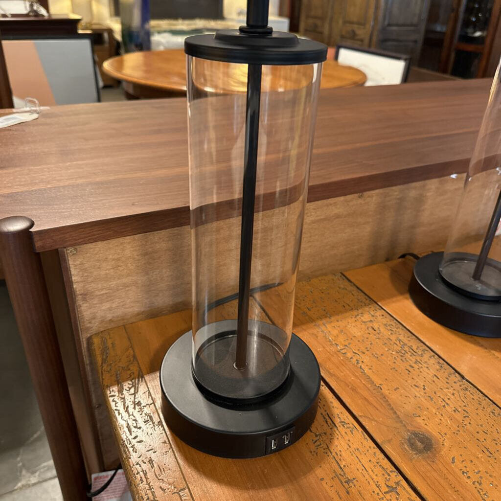 Glass Cylinder Lamps- Pair-12X22H