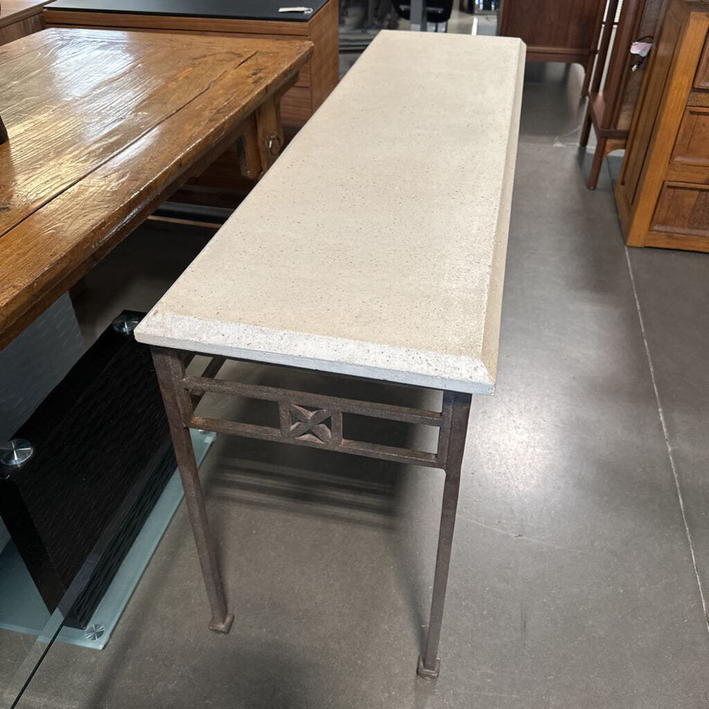Wrought Iron Console W/ Travertine Top- 60X17X29H