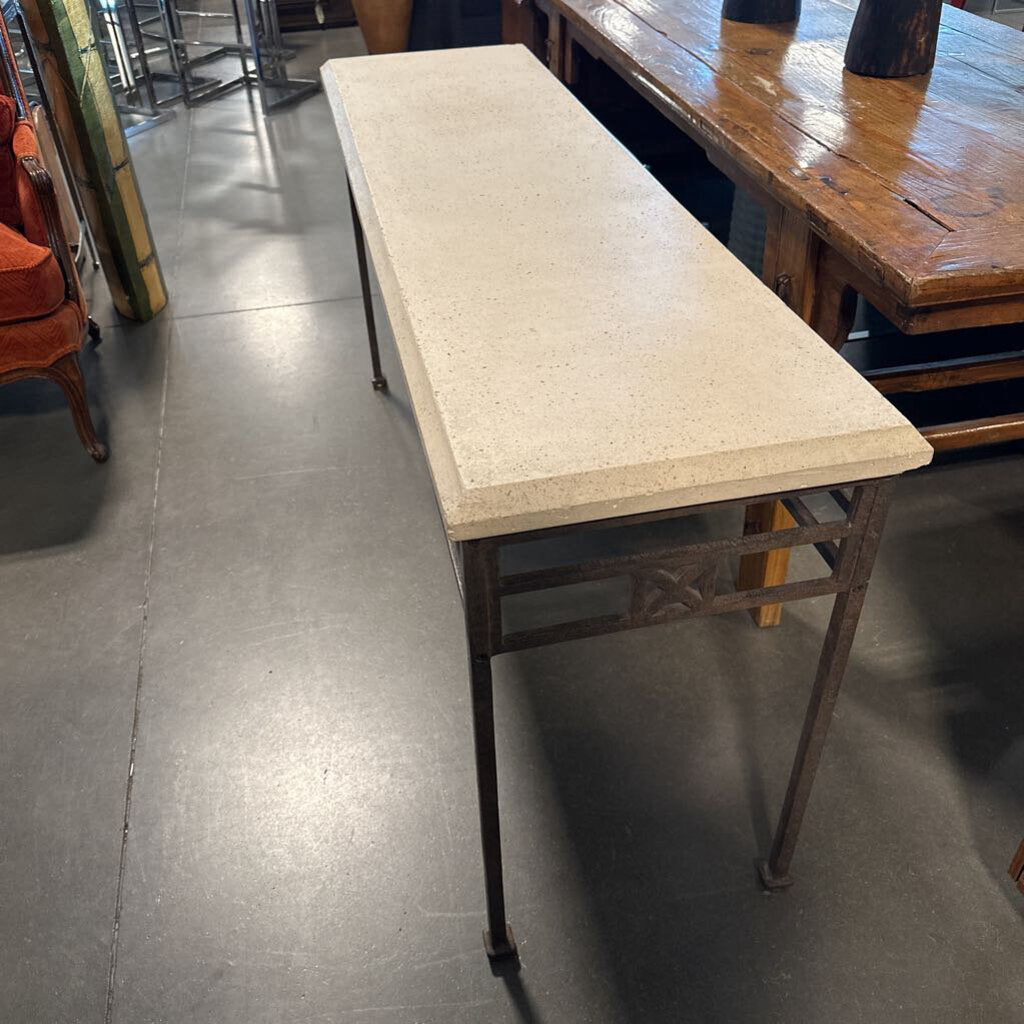 Wrought Iron Console W/ Travertine Top- 60X17X29H