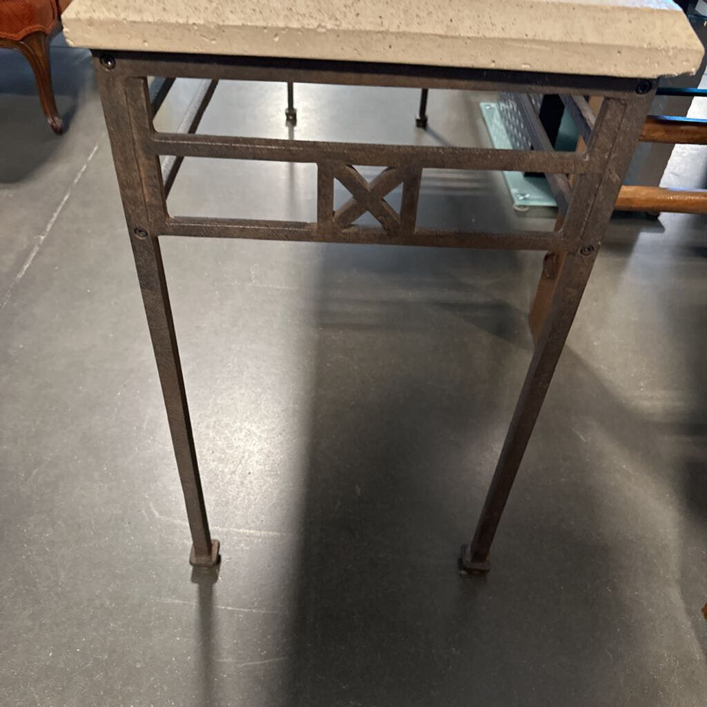 Wrought Iron Console W/ Travertine Top- 60X17X29H