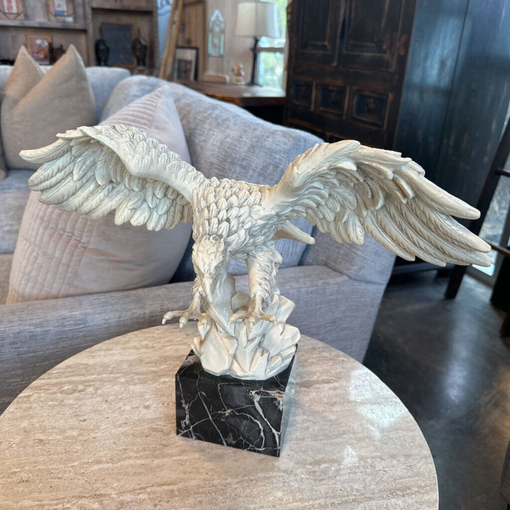 Alabaster Eagle Sculpture W/ Travertine Base - 21X12X14