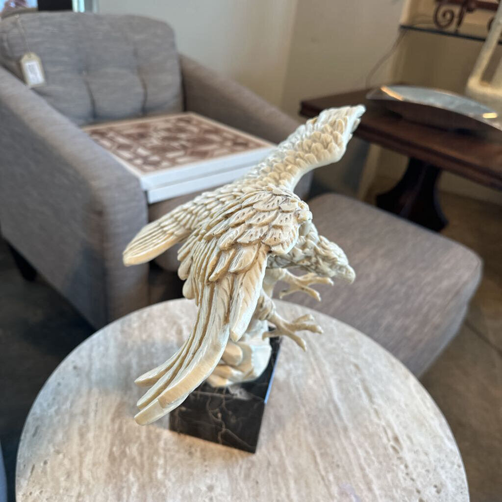 Alabaster Eagle Sculpture W/ Travertine Base - 21X12X14