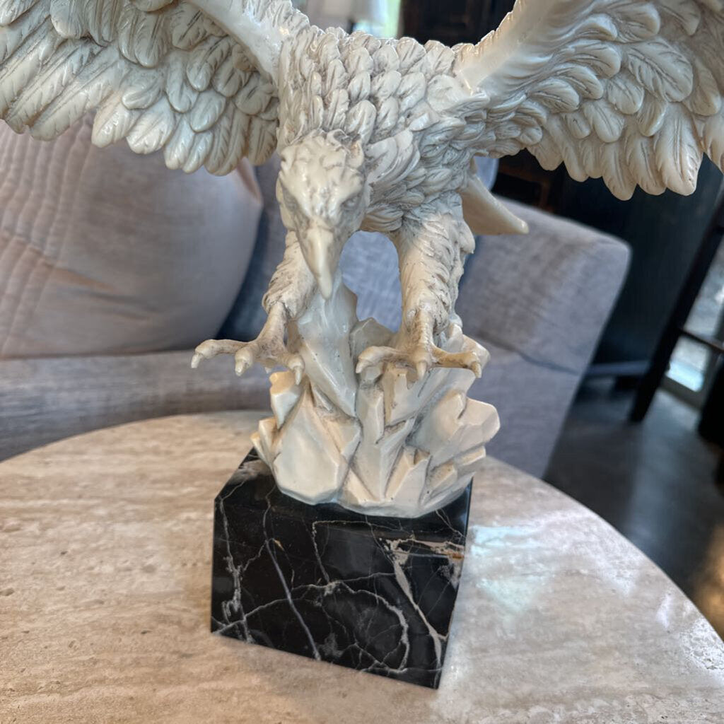Alabaster Eagle Sculpture W/ Travertine Base - 21X12X14