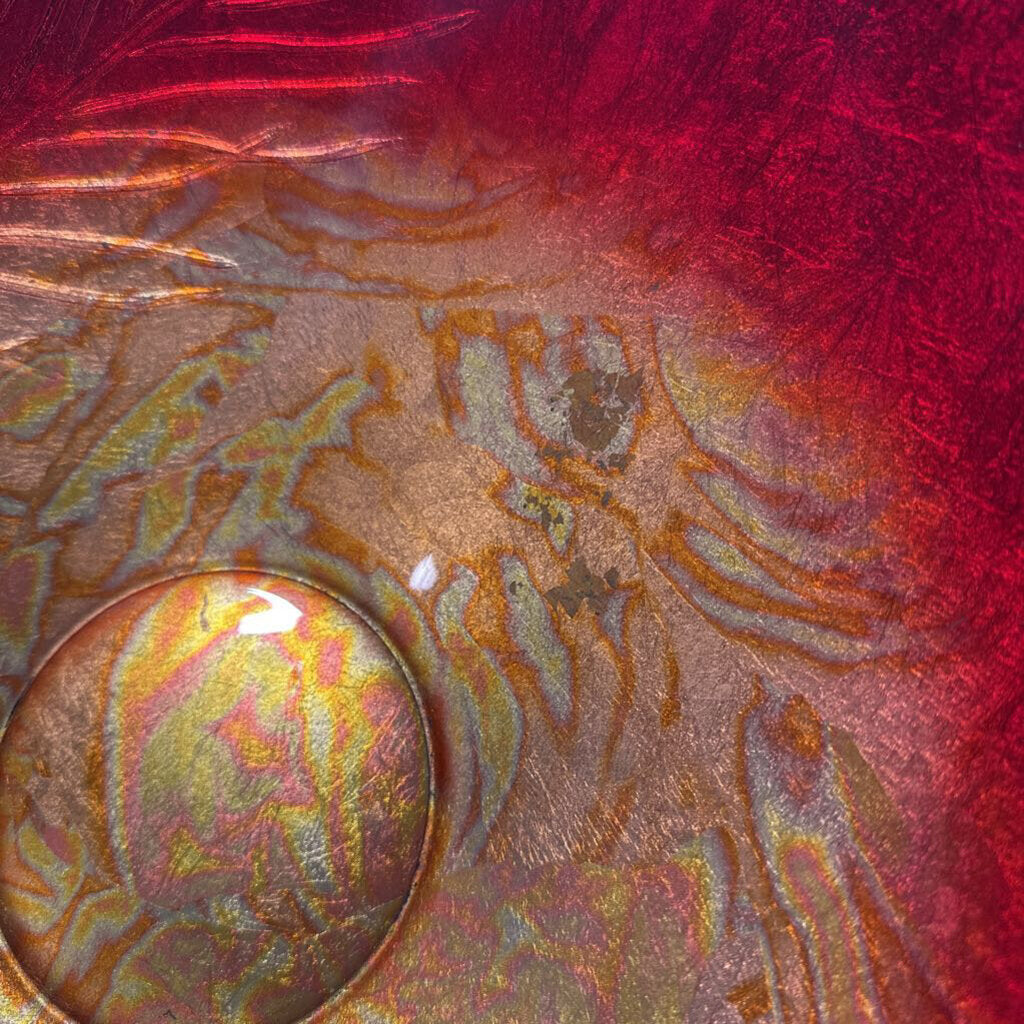 Italian Red & Amber Glass Bowl W/ Fern Detail - 17X4