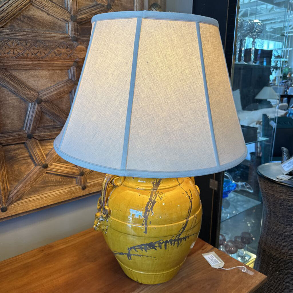 Bradburn Gallery Mustard Distressed Ceramic Lamps- Pair- 25X34H