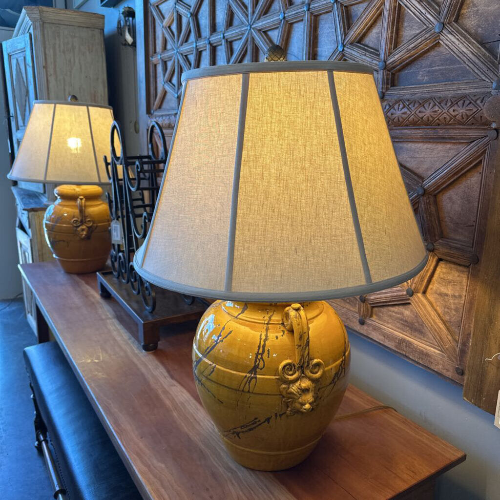 Bradburn Gallery Mustard Distressed Ceramic Lamps- Pair- 25X34H