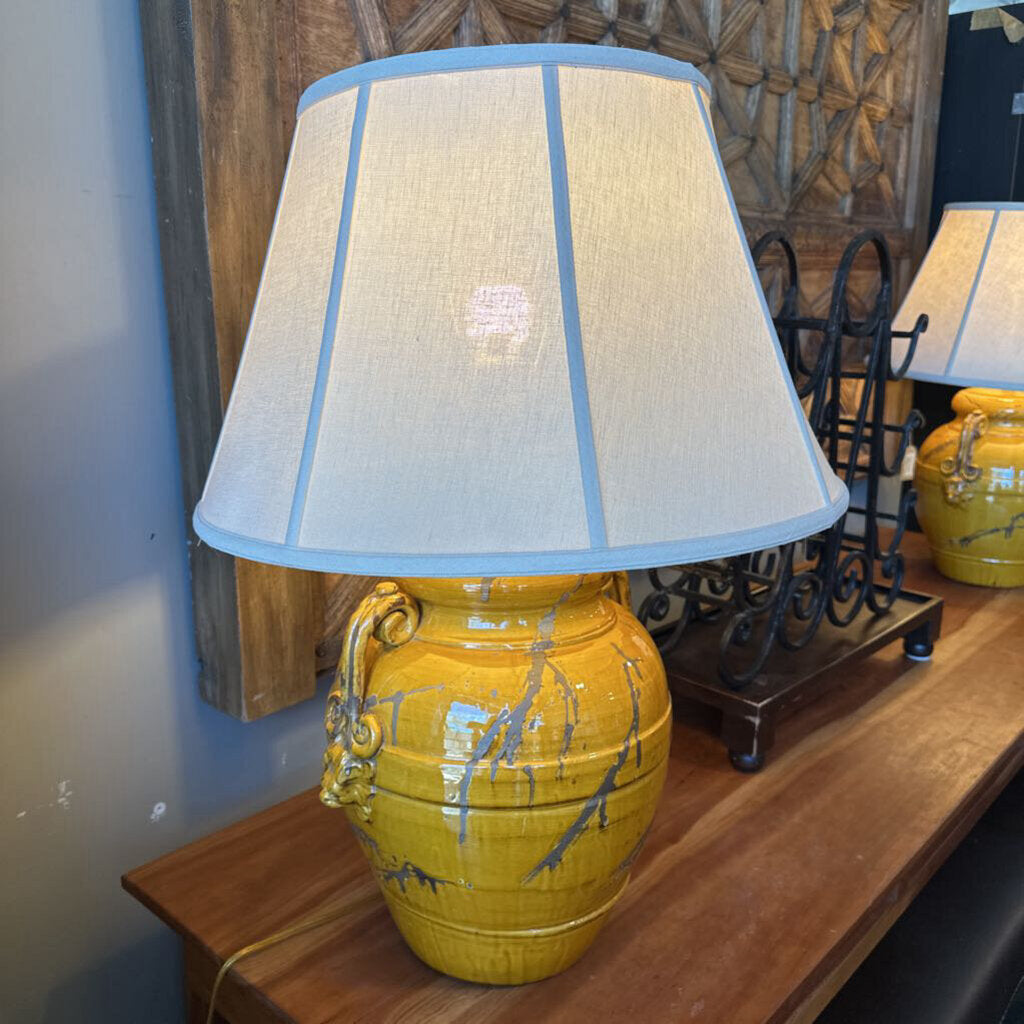 Bradburn Gallery Mustard Distressed Ceramic Lamps- Pair- 25X34H