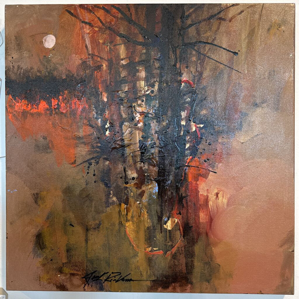 Original Abstract Black Trees W/ Full Moon By Jack Rickard - 24X24