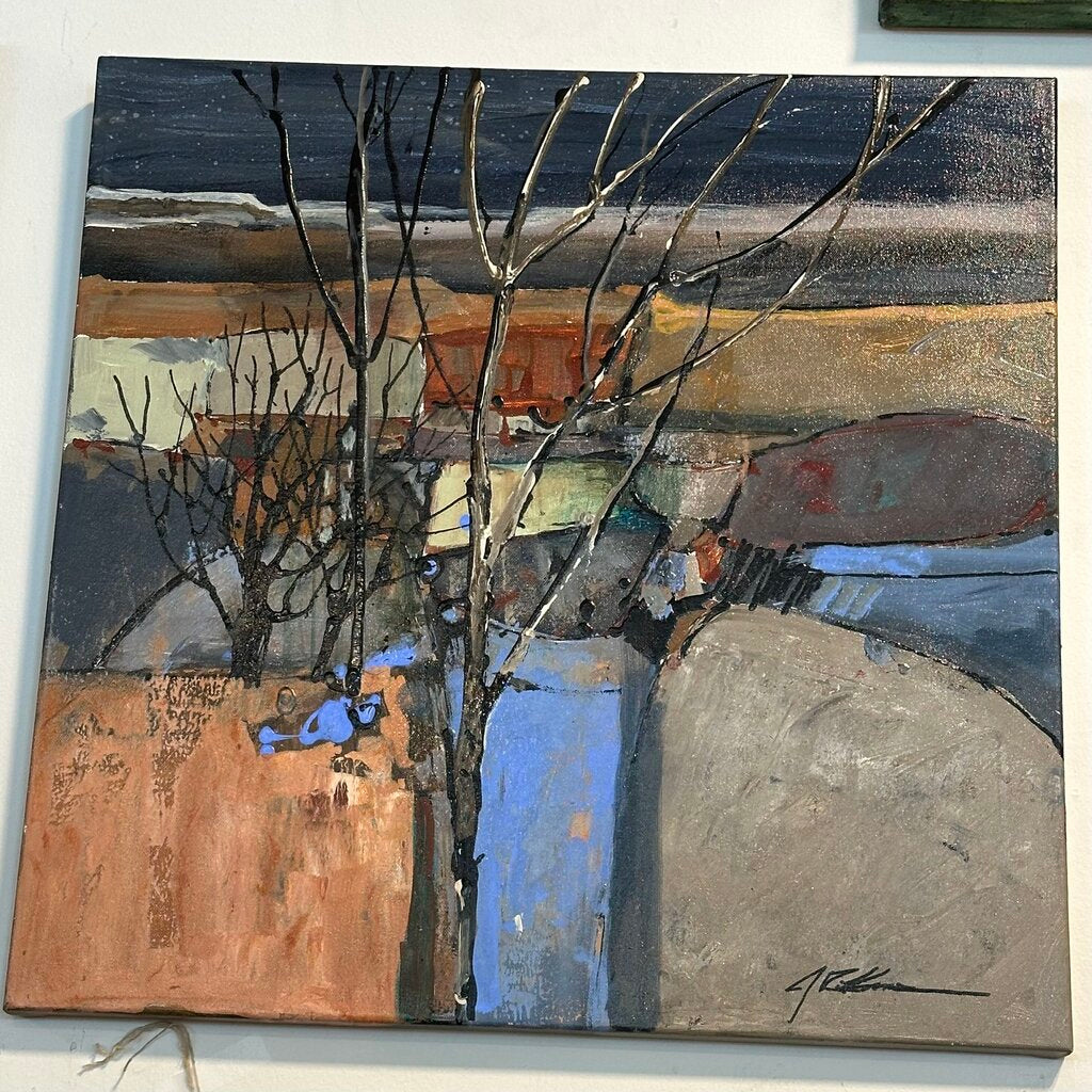 Original Brown/Blue/ Grey Art W/ Trees By Jack Rickard - 24X24