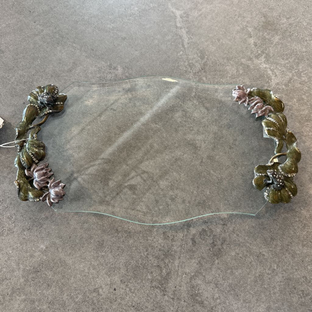 Glass Vanity Tray W/ Frogs - 14X8X1