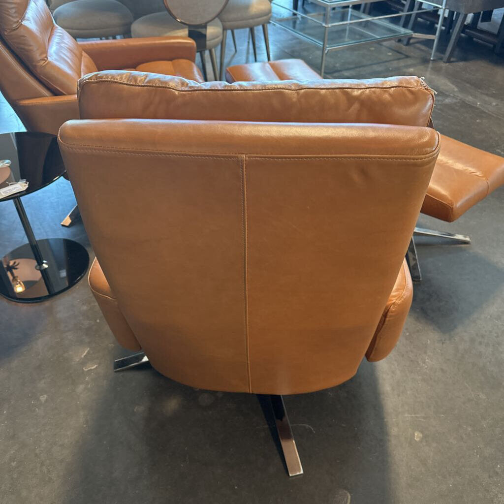 Am. Leather Swivel Chairs & Ottoman - Pair - 38X28X36.5H -AS IS
