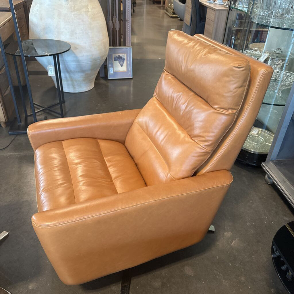 Am. Leather Swivel Chairs & Ottoman - Pair - 38X28X36.5H -AS IS