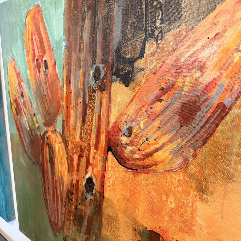 Original Green W/Orange Flowers By Jack Rickard - 36X48
