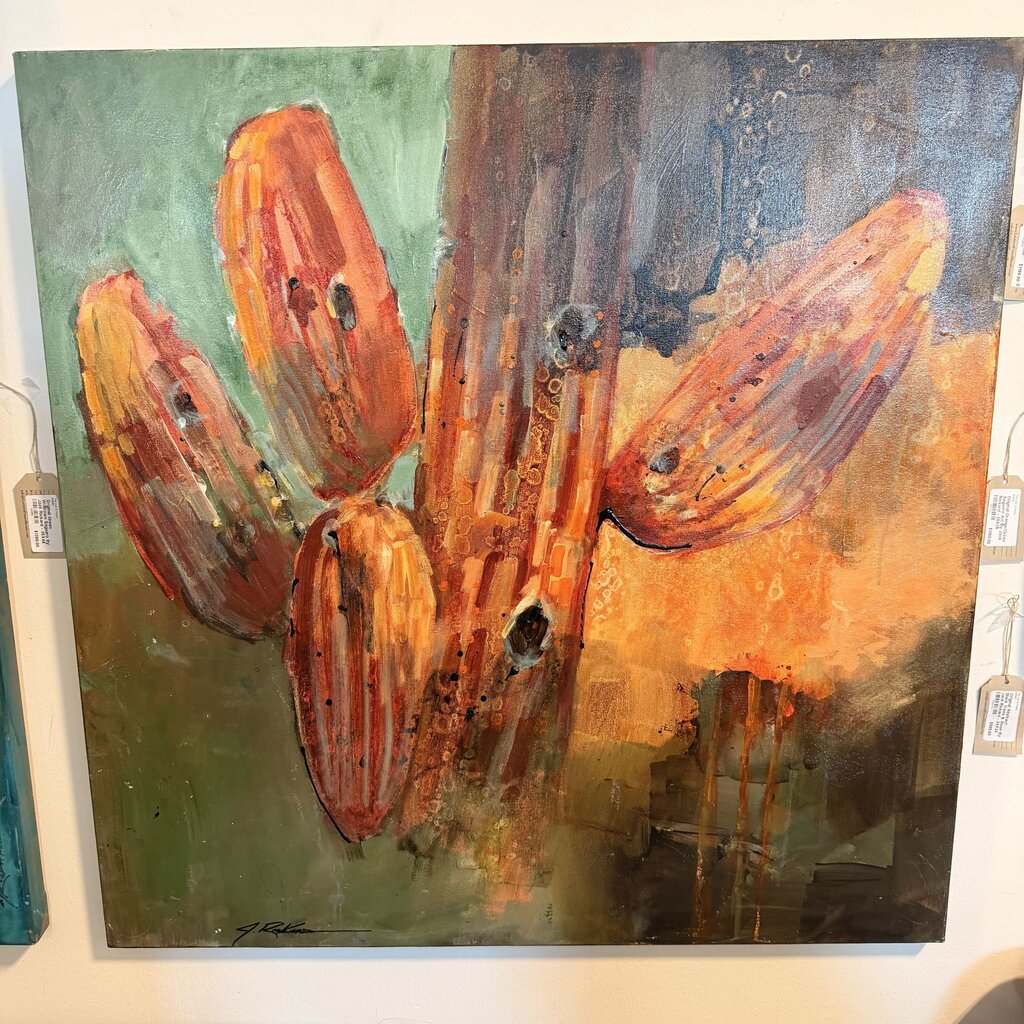 Original Green W/Orange Flowers By Jack Rickard - 36X48