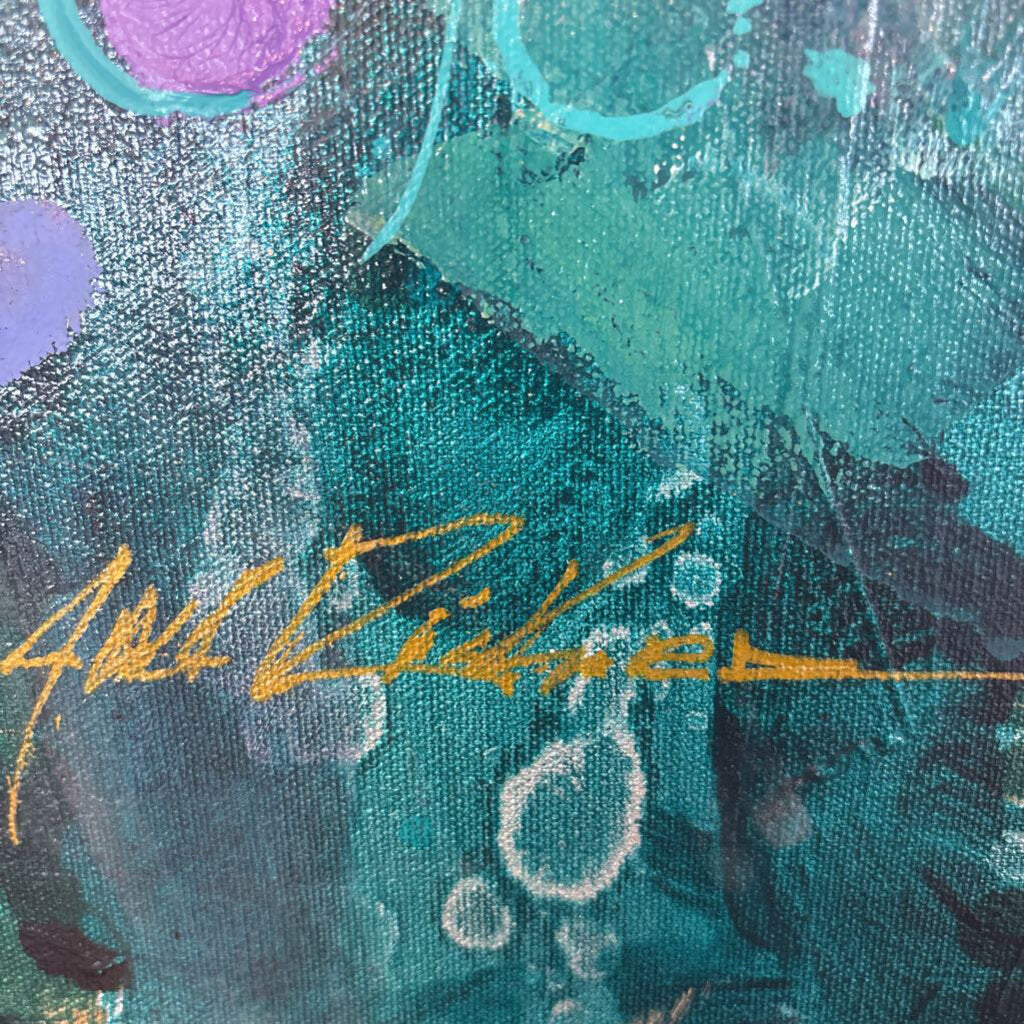 Original Teal W/White Flowers By Jack Rickard - 36X48