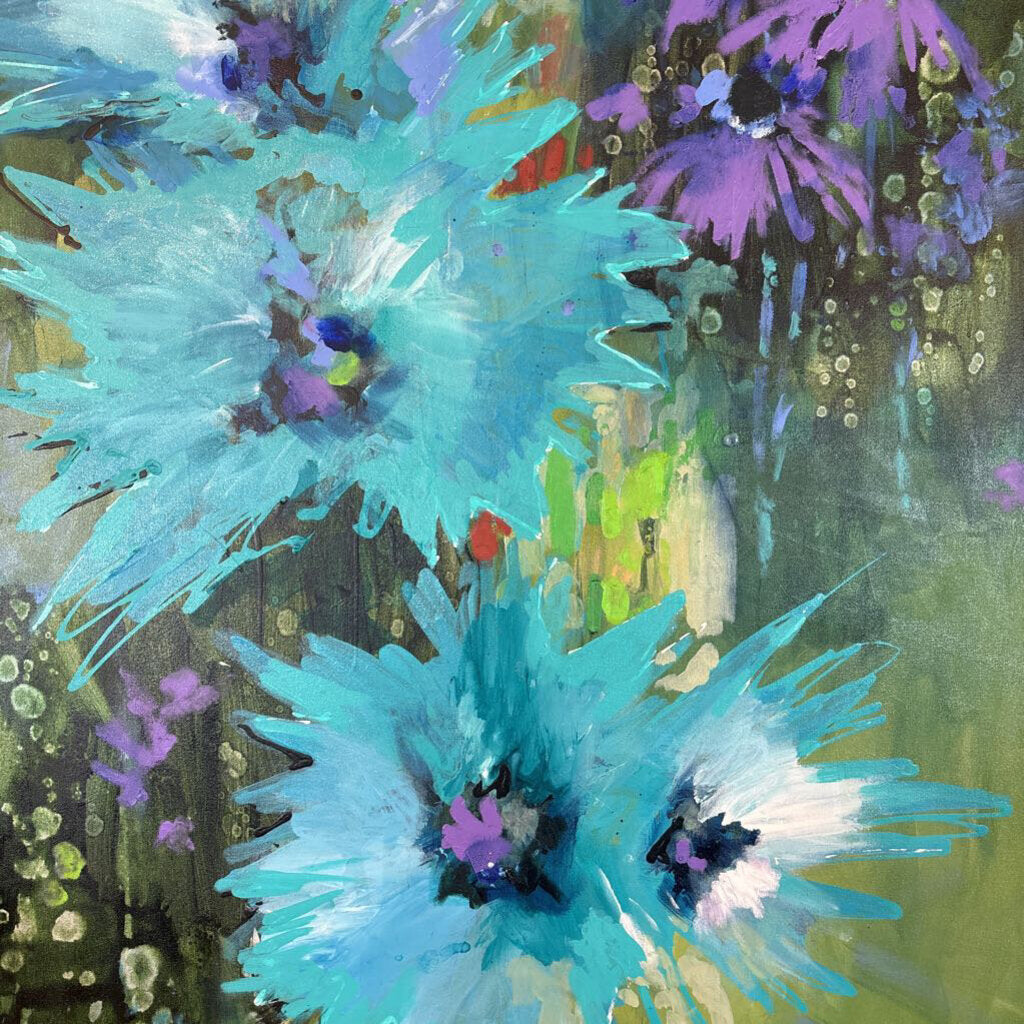 Original Jack Rickard Green W/Purple & Teal Flowers - 36X48