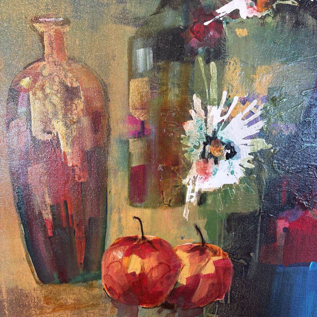 Original Bottles W/Apples & Flowers By Jack Rickard - 24X24