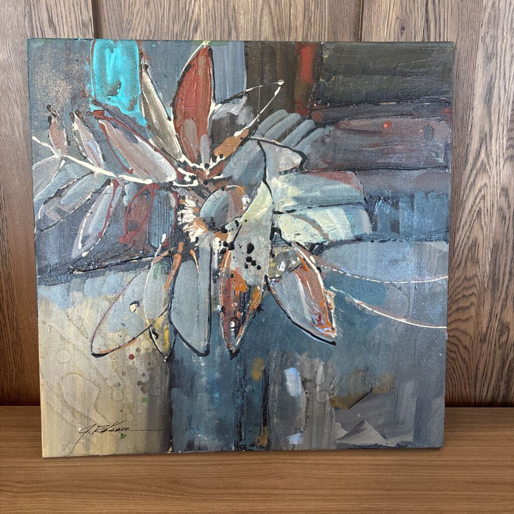 Original Grey Abstract Flower Art By Jack Rickard - 24X24