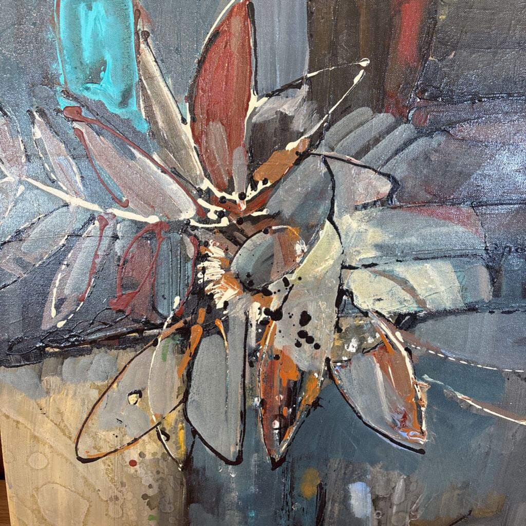 Original Grey Abstract Flower Art By Jack Rickard - 24X24