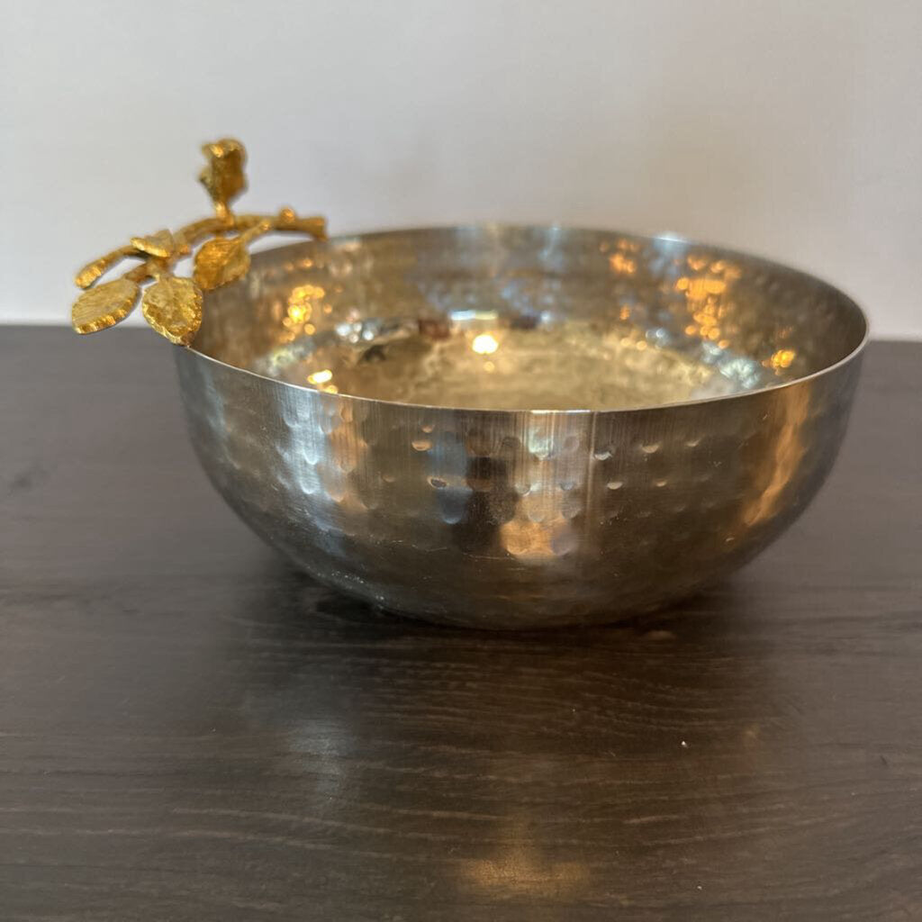 "Silver" Bowl W/ Gold Branch & Bird- 7.5X3.5H