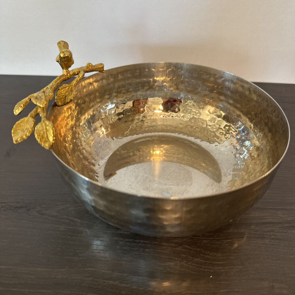 "Silver" Bowl W/ Gold Branch & Bird- 7.5X3.5H
