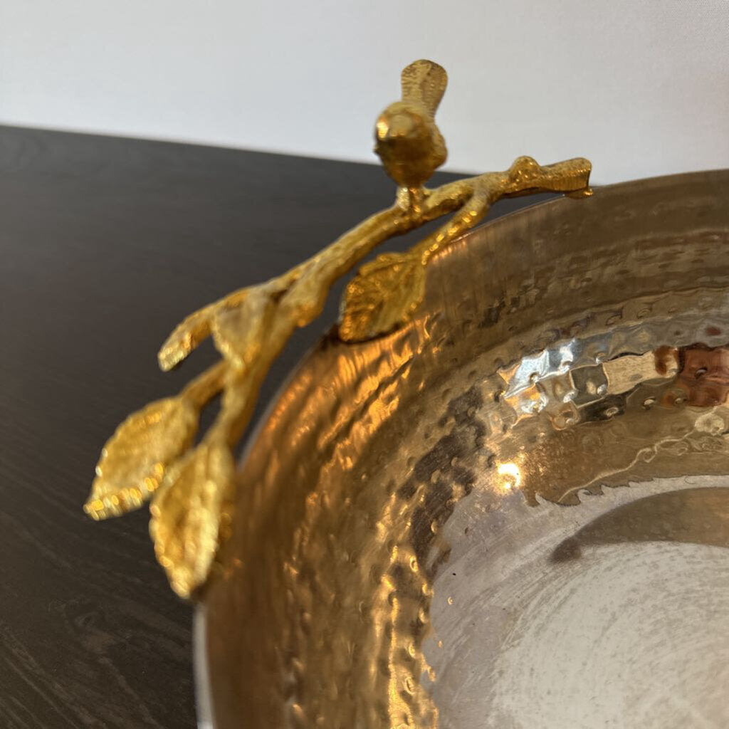 "Silver" Bowl W/ Gold Branch & Bird- 7.5X3.5H
