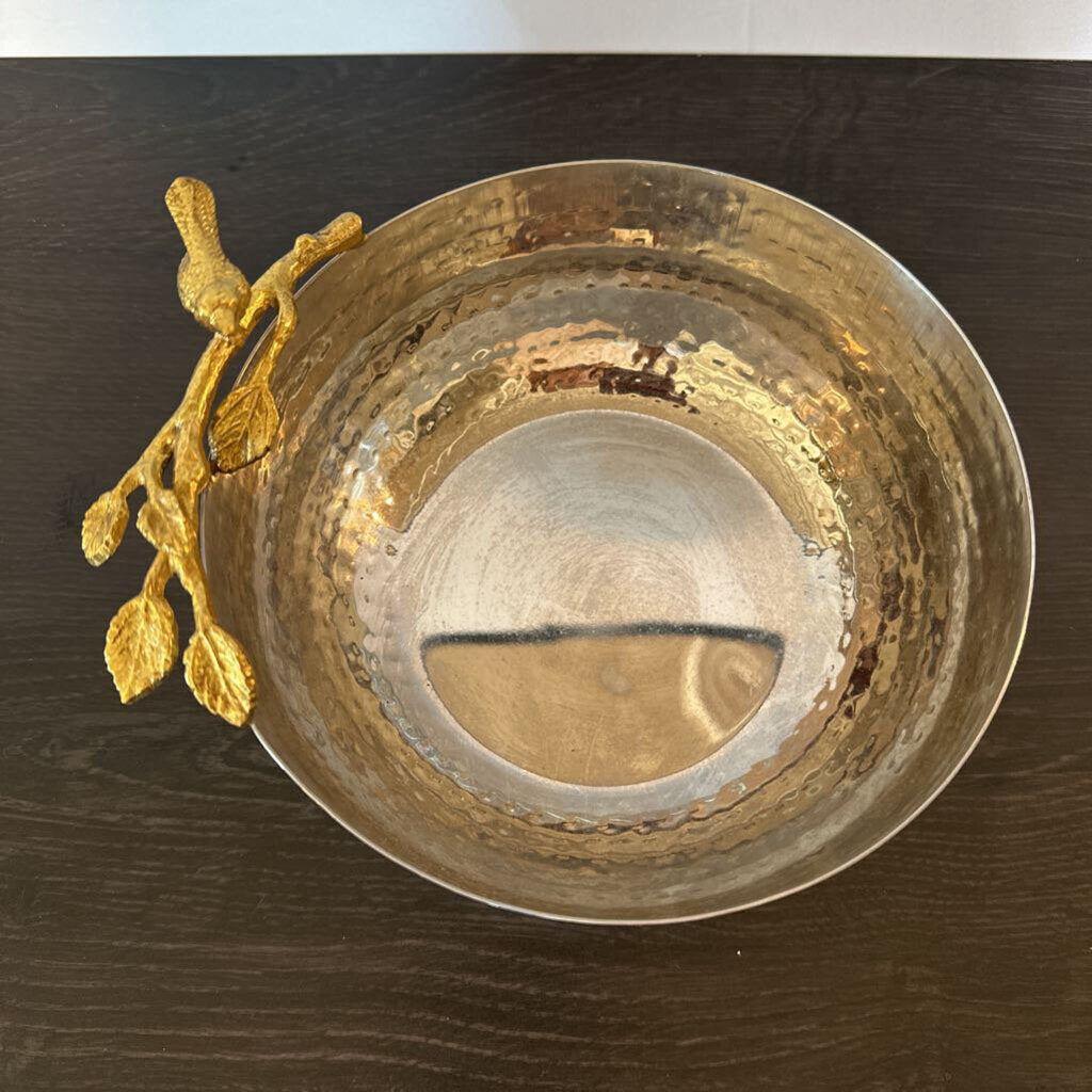 "Silver" Bowl W/ Gold Branch & Bird- 7.5X3.5H