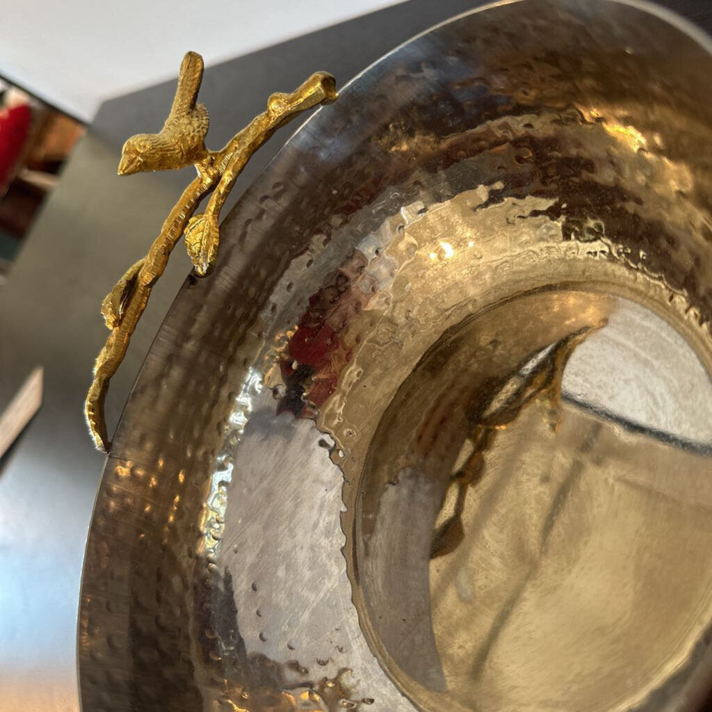 "Silver" Bowl W/ Gold Branch & Bird- 7.5X3.5H