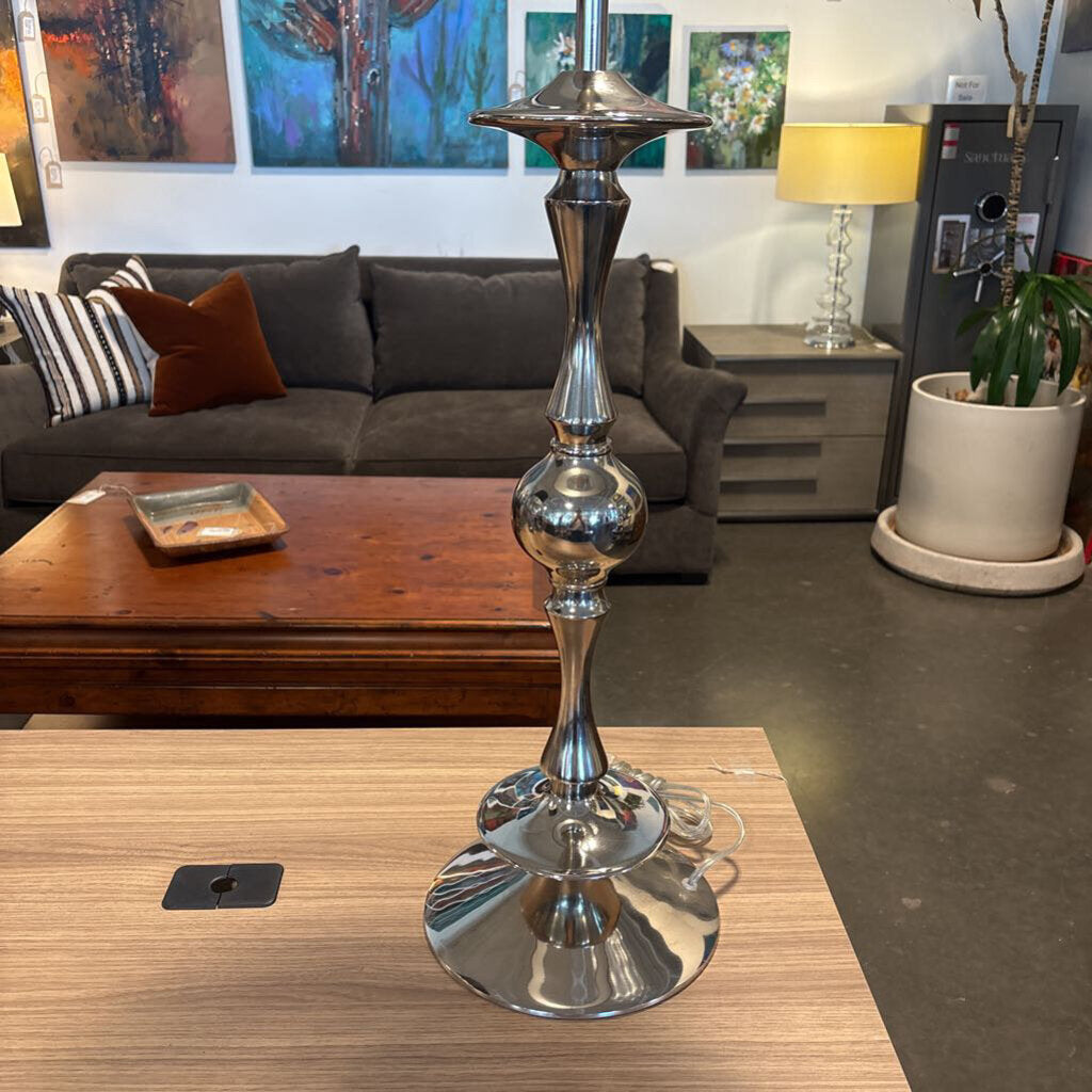 Tall "Silver" Table Lamps W/ Black Shades- Pair- 17.5X40H