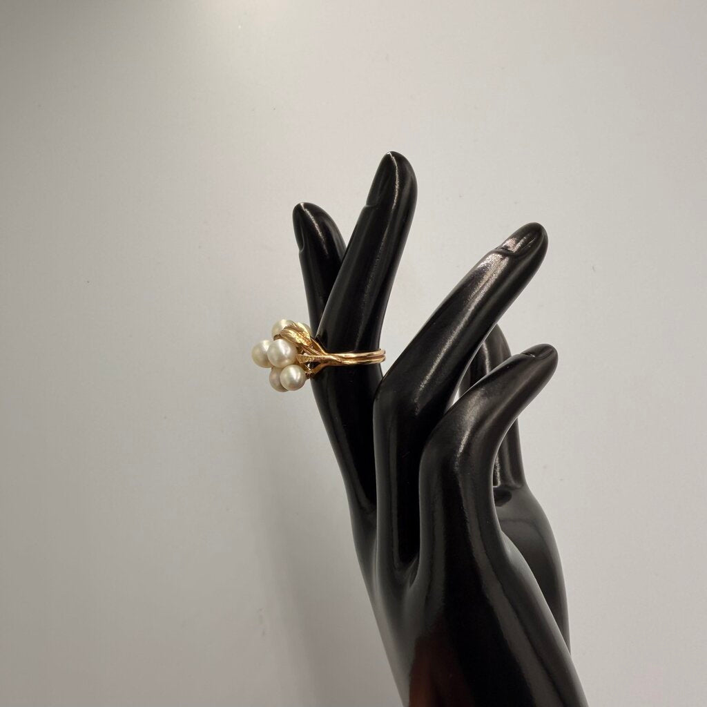 Vintage Ming's of Honolulu 14K Yellow Gold Pearl Cluster Cocktail Ring, Size 6