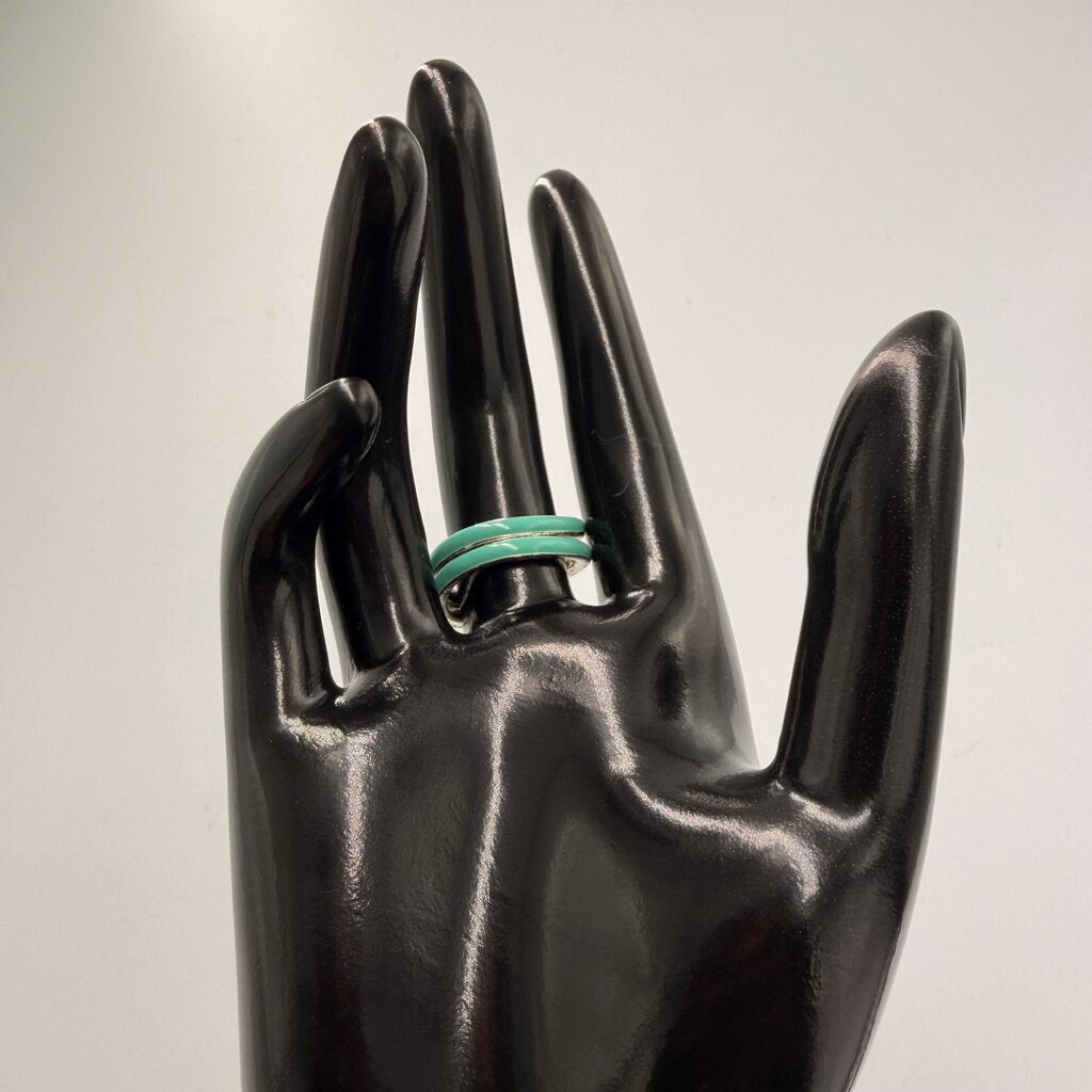 Retro Light Green Enamel Double Band Ring- Size 8