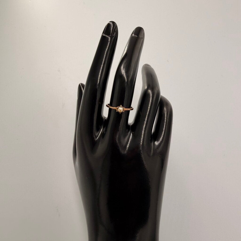 10k Gold Vintage Solitaire Pearl Ring Broken Band As Is