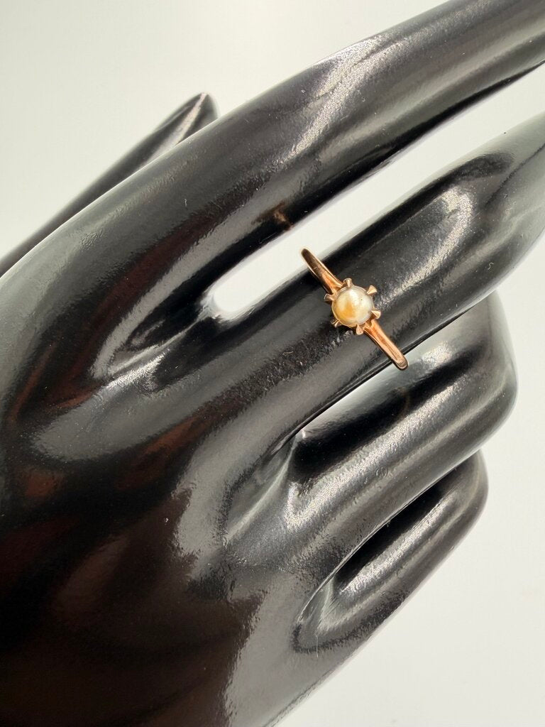 10k Gold Vintage Solitaire Pearl Ring Broken Band As Is