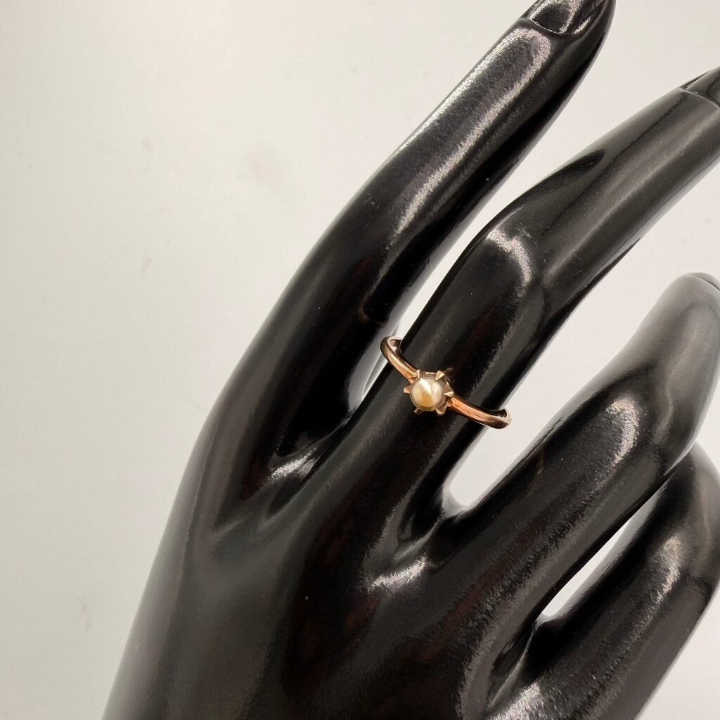 10k Gold Vintage Solitaire Pearl Ring Broken Band As Is