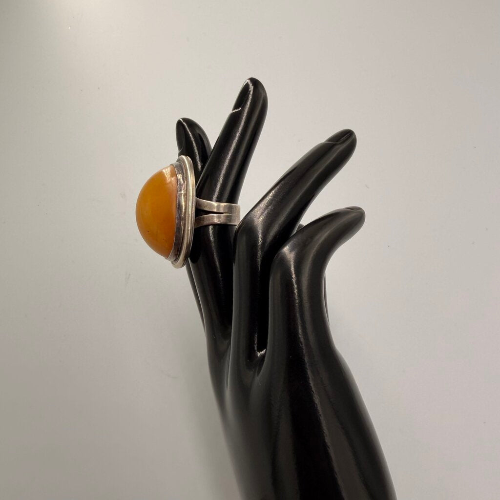 Sterling Silver TS JC Butterscotch Amber Ring Size 8