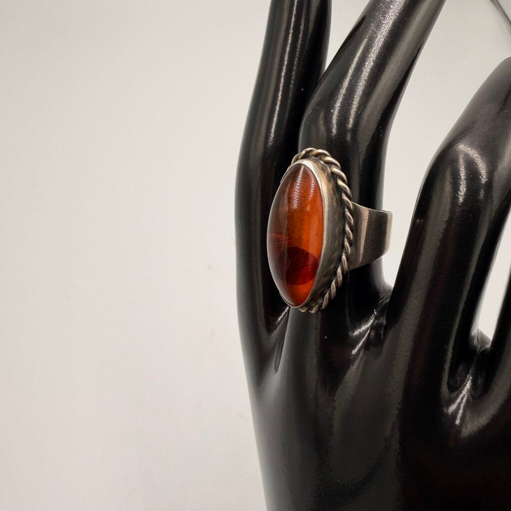 Vintage Sterling Silver Baltic Amber Ring Size 8